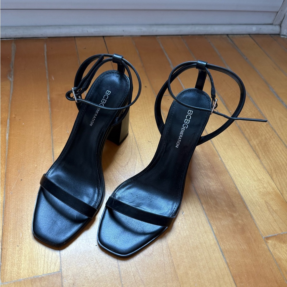 BCBGeneration Sleek Black Ankle Strap Heels
